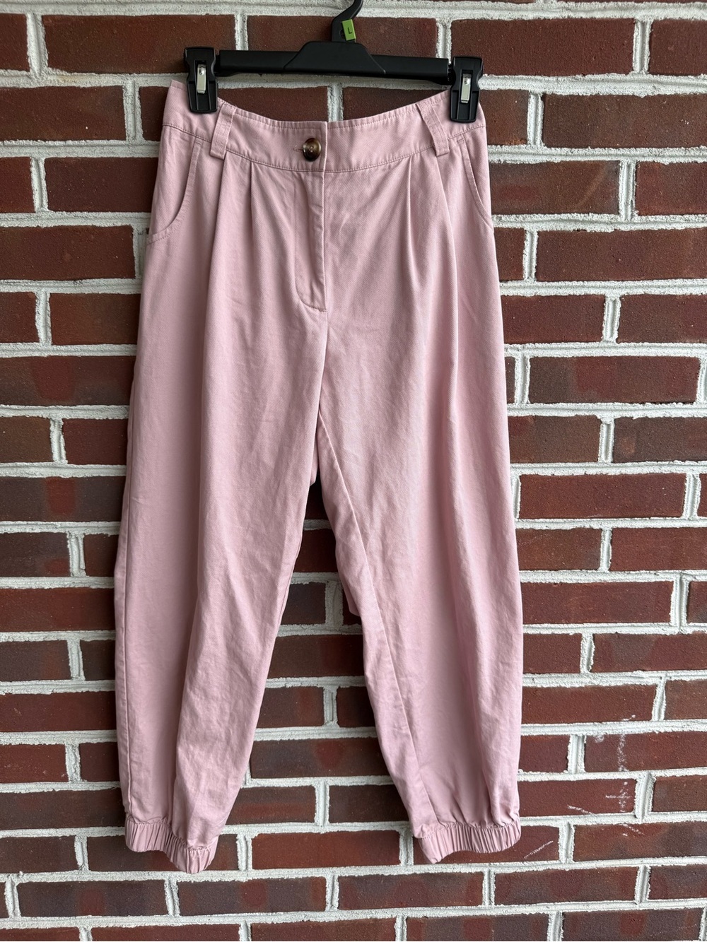Halara Pink Pleated High Waisted Barrel Jogger Pants Triusers 100% Cotton S